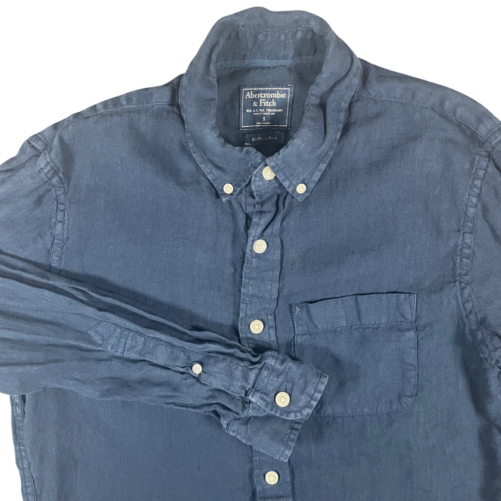 Abercrombie & Fitch 100% Linen Button Down Shirt S Pocket Casual Beach Resort